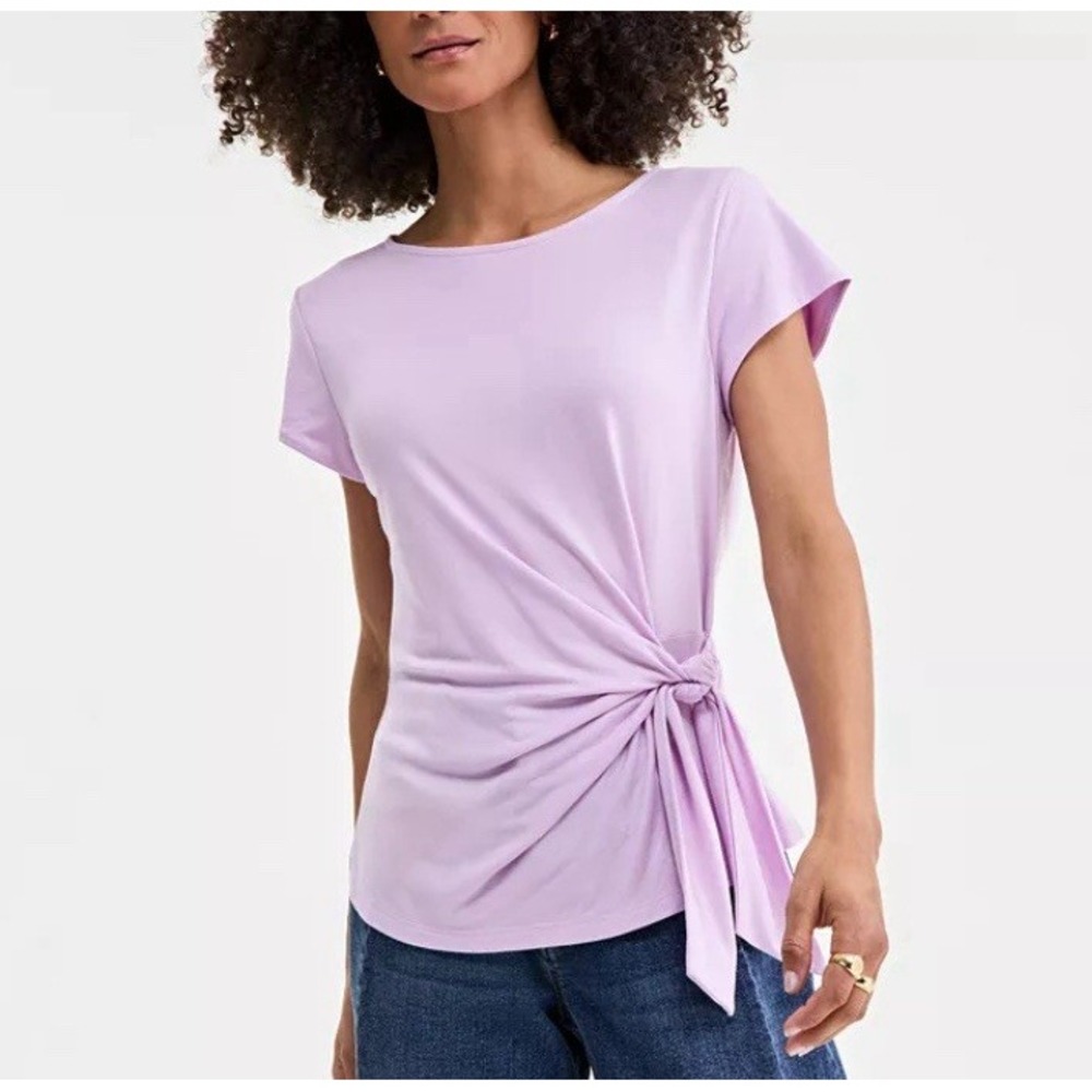 On 34th Women's Large ~ Lilac Side-Tie Short Sleeve Shirt Top